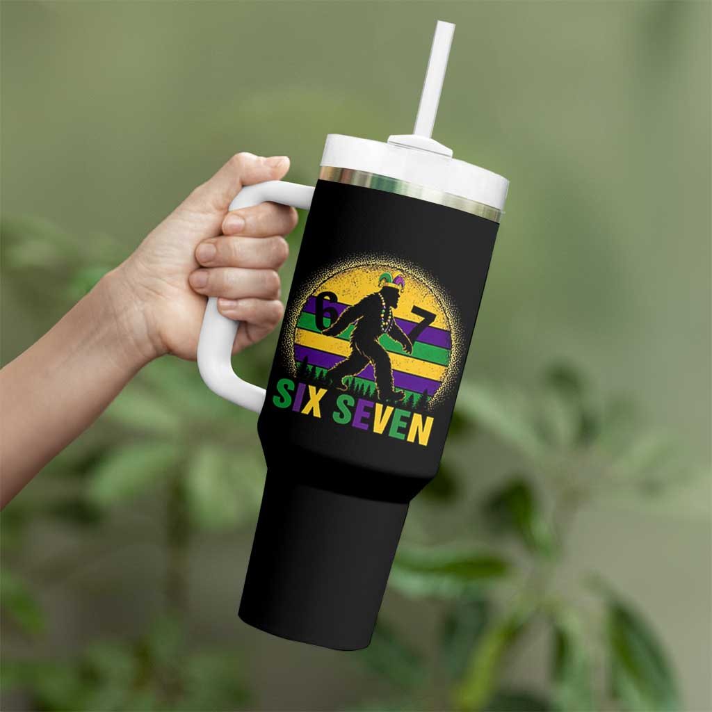 Funny Mardi Gras Bigfoot Tumbler With Handle Six Seven Meme