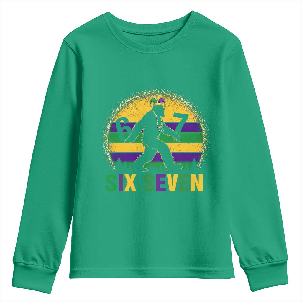 Funny Mardi Gras Bigfoot Youth Sweatshirt Six Seven Meme