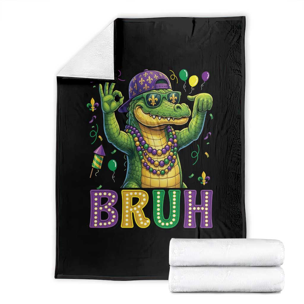 Mardi Gras Mardigator Alligator Six Seven Bruh Meme Throw Blanket