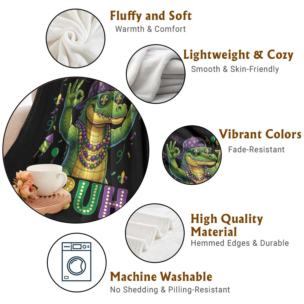 Mardi Gras Mardigator Alligator Six Seven Bruh Meme Throw Blanket