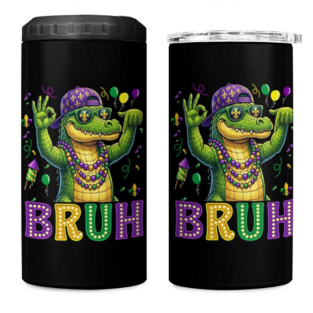 Mardi Gras Mardigator Alligator Six Seven Bruh Meme 4 in 1 Can Cooler Tumbler