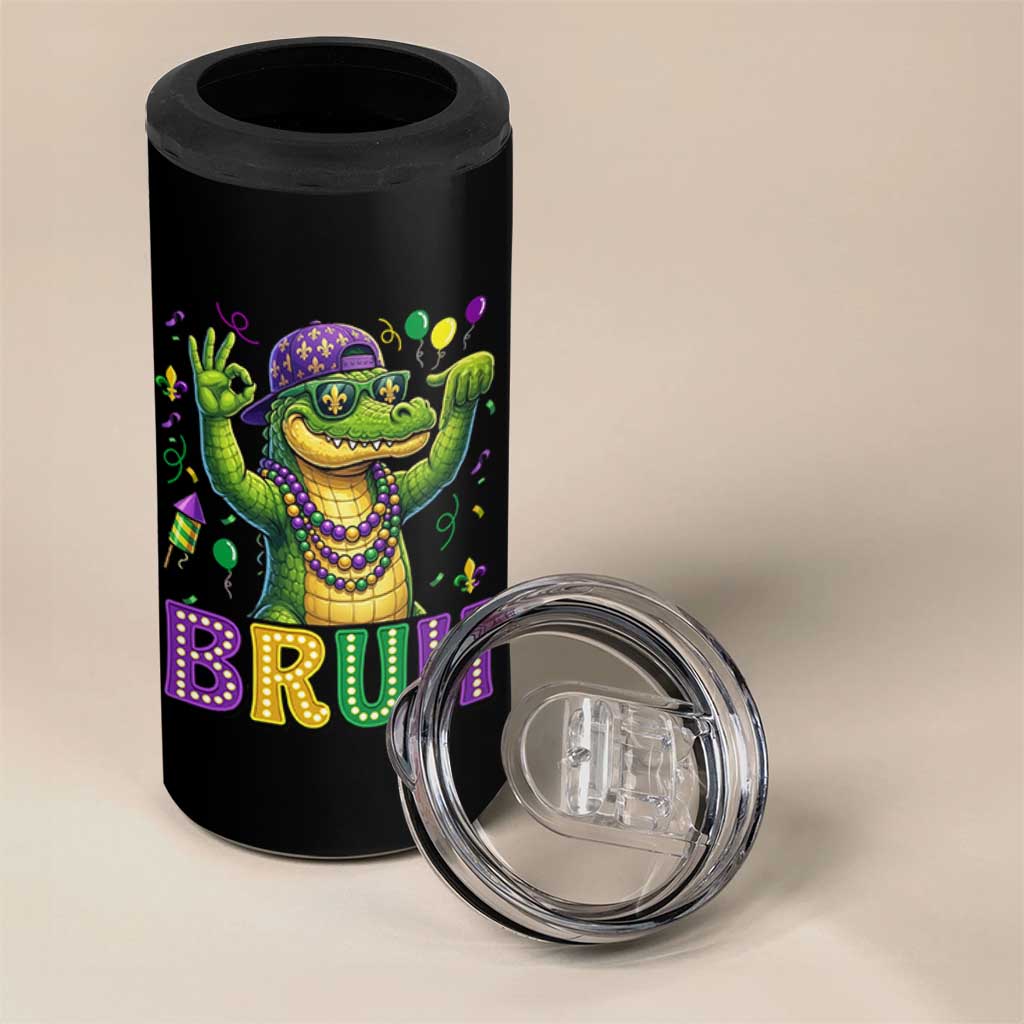 Mardi Gras Mardigator Alligator Six Seven Bruh Meme 4 in 1 Can Cooler Tumbler