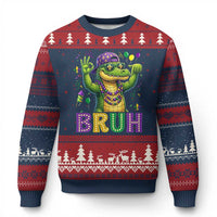Mardi Gras Mardigator Alligator Six Seven Bruh Meme Ugly Christmas Sweater
