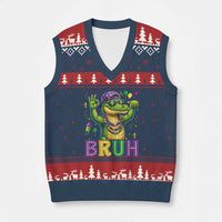 Mardi Gras Mardigator Alligator Six Seven Bruh Meme V-Neck Knit Sweater Vest