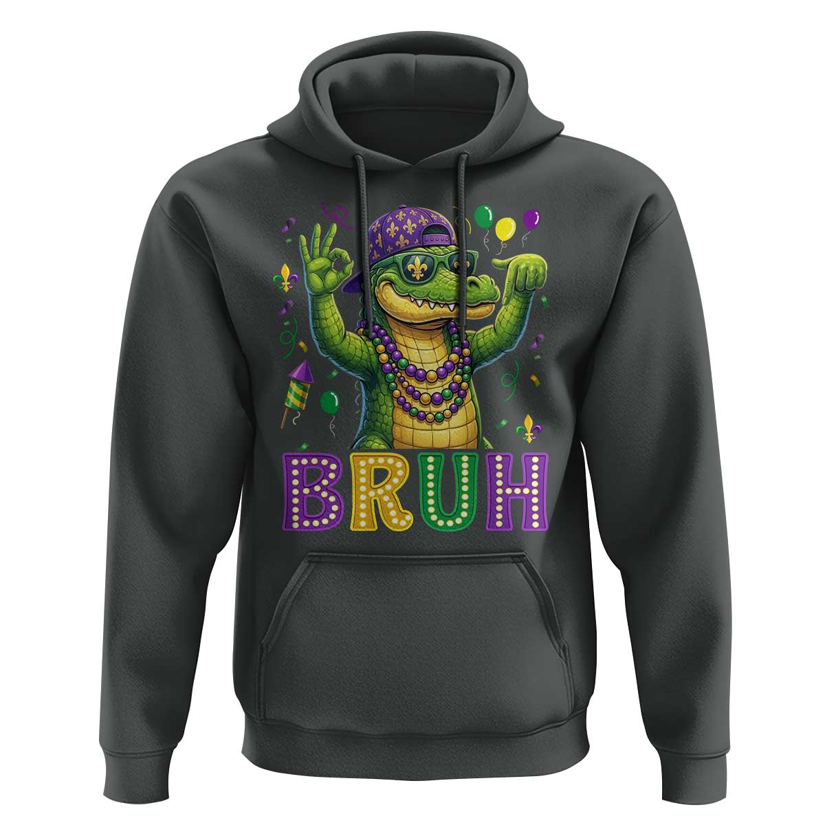 Mardi Gras Mardigator Alligator Six Seven Bruh Meme Hoodie