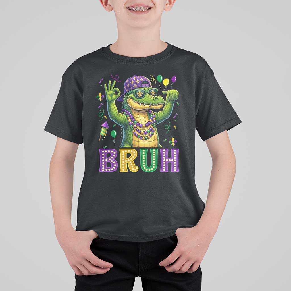 Mardi Gras Mardigator Alligator Six Seven Bruh Meme T Shirt For Kid