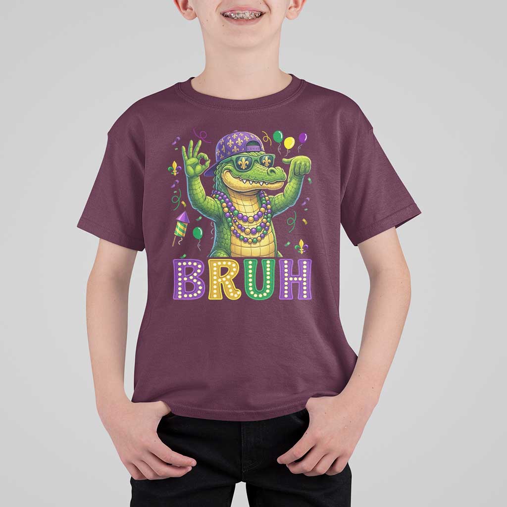 Mardi Gras Mardigator Alligator Six Seven Bruh Meme T Shirt For Kid