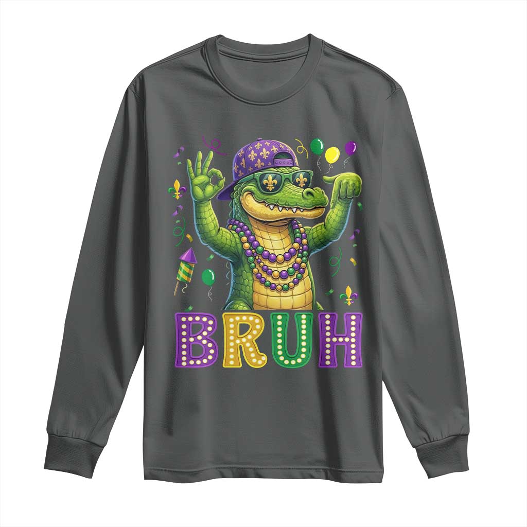 Mardi Gras Mardigator Alligator Six Seven Bruh Meme Long Sleeve Shirt