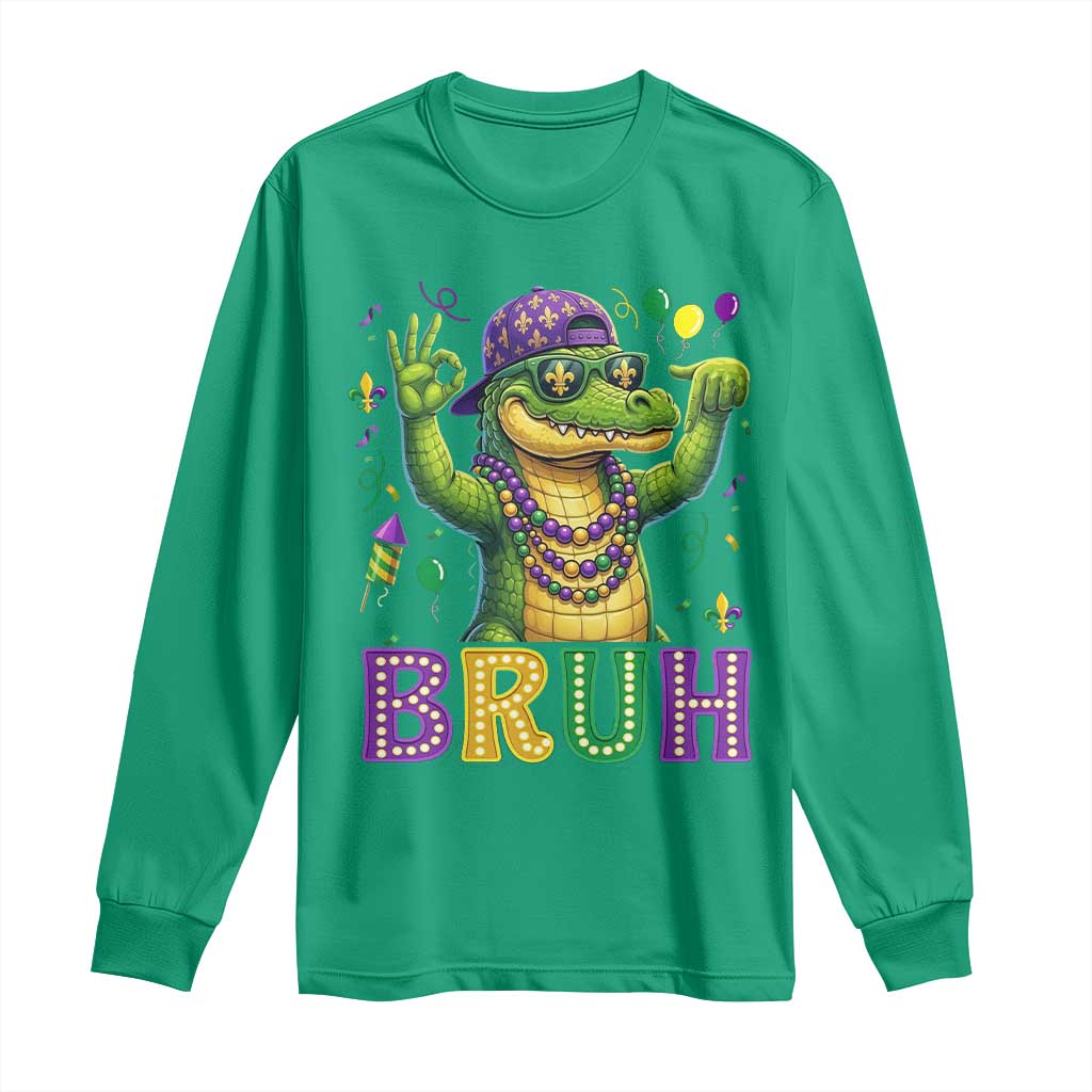 Mardi Gras Mardigator Alligator Six Seven Bruh Meme Long Sleeve Shirt
