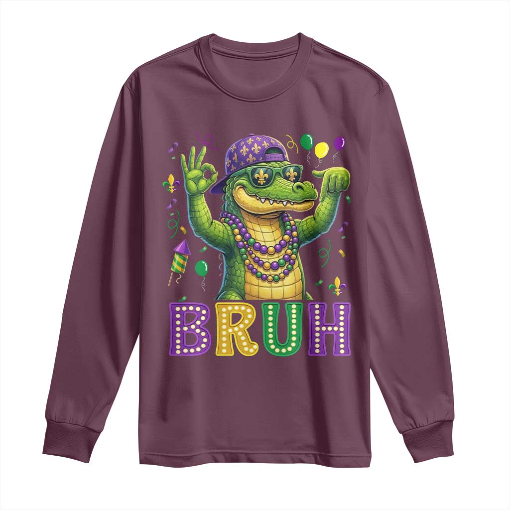 Mardi Gras Mardigator Alligator Six Seven Bruh Meme Long Sleeve Shirt