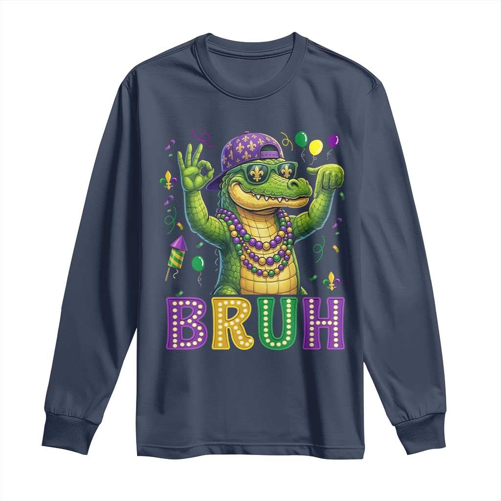 Mardi Gras Mardigator Alligator Six Seven Bruh Meme Long Sleeve Shirt