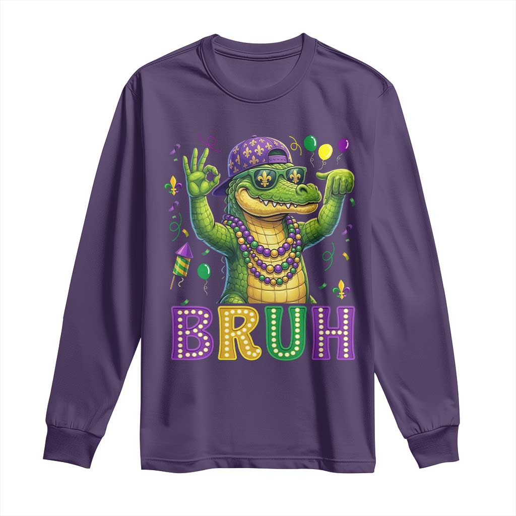 Mardi Gras Mardigator Alligator Six Seven Bruh Meme Long Sleeve Shirt