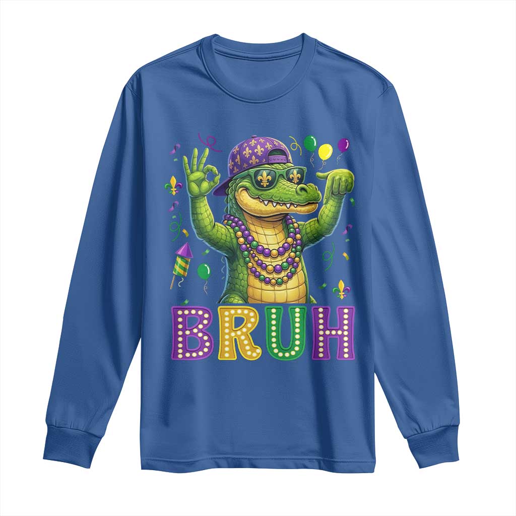 Mardi Gras Mardigator Alligator Six Seven Bruh Meme Long Sleeve Shirt