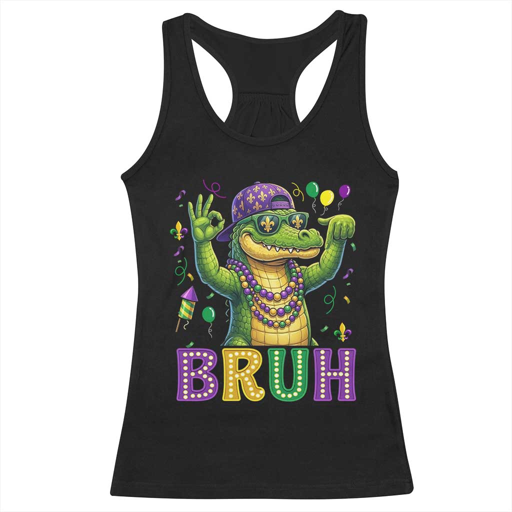 Mardi Gras Mardigator Alligator Six Seven Bruh Meme Racerback Tank Top