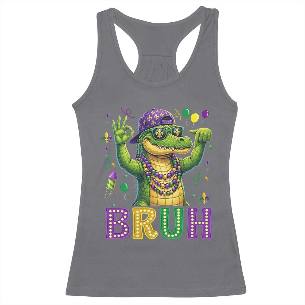 Mardi Gras Mardigator Alligator Six Seven Bruh Meme Racerback Tank Top