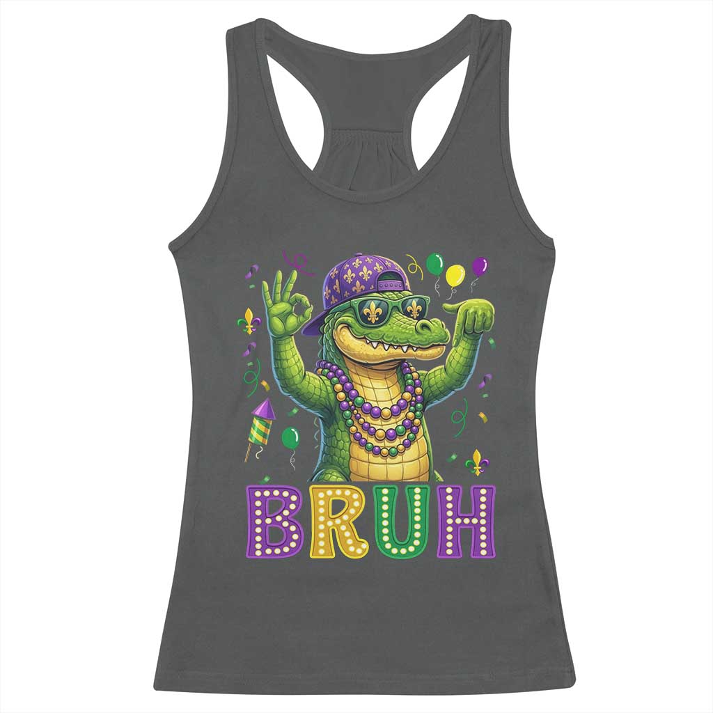 Mardi Gras Mardigator Alligator Six Seven Bruh Meme Racerback Tank Top