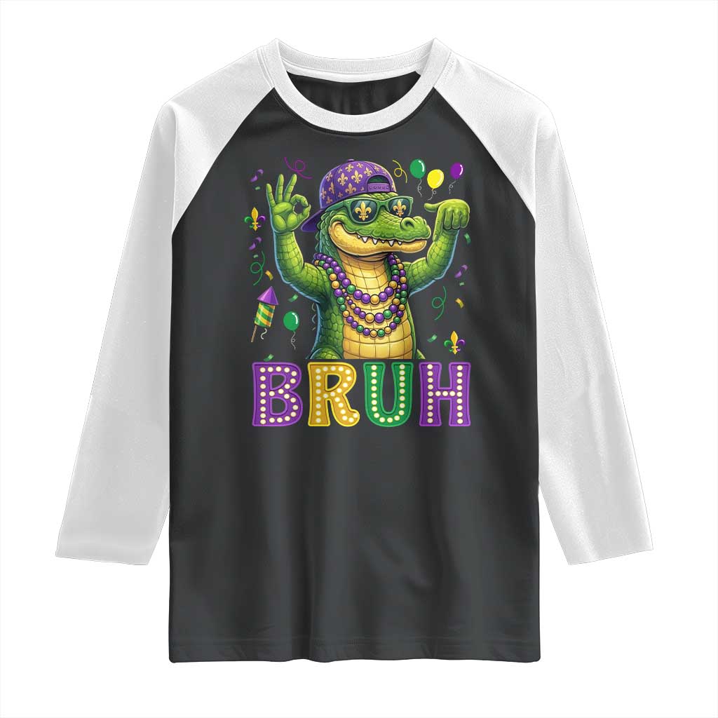 Mardi Gras Mardigator Alligator Six Seven Bruh Meme Raglan Shirt