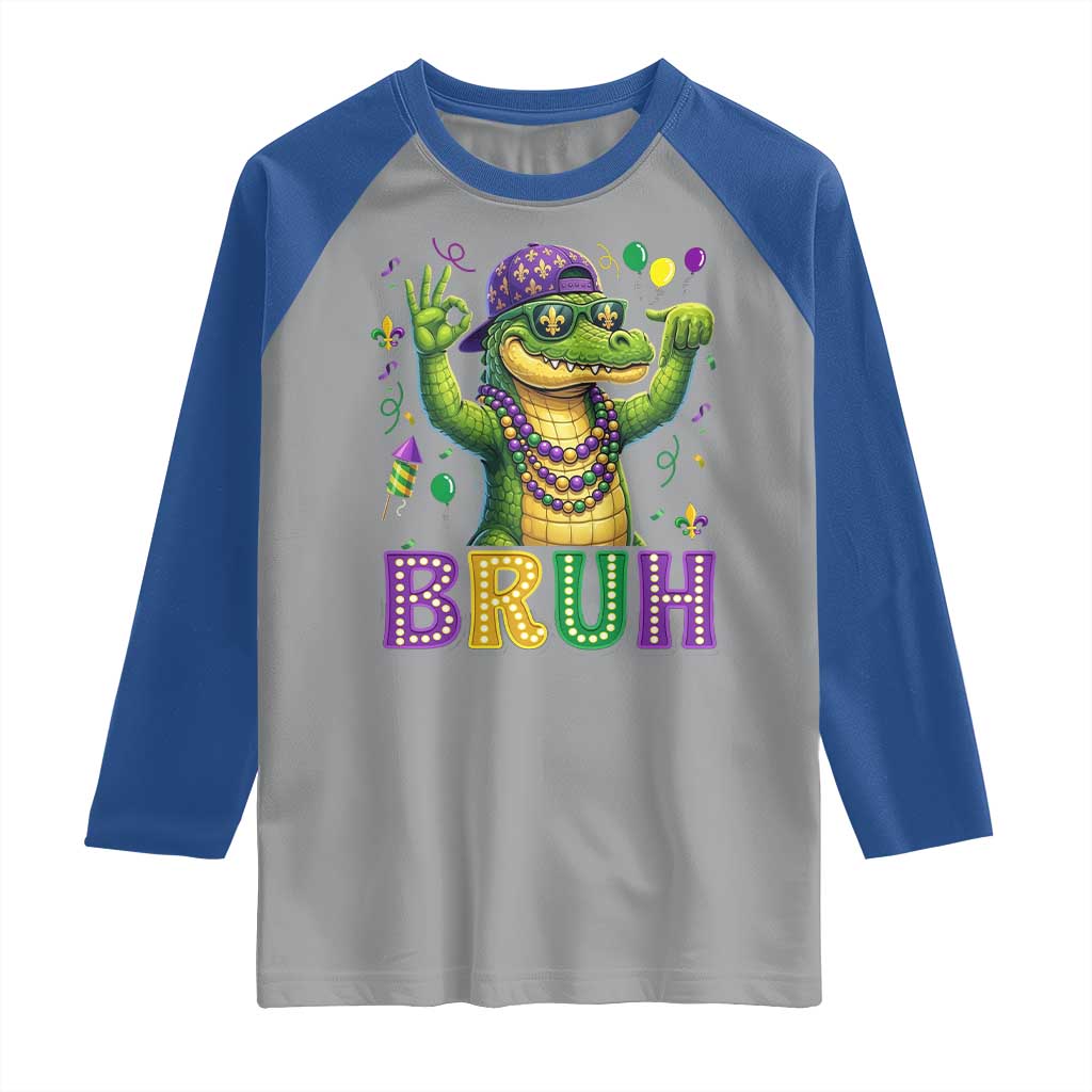 Mardi Gras Mardigator Alligator Six Seven Bruh Meme Raglan Shirt