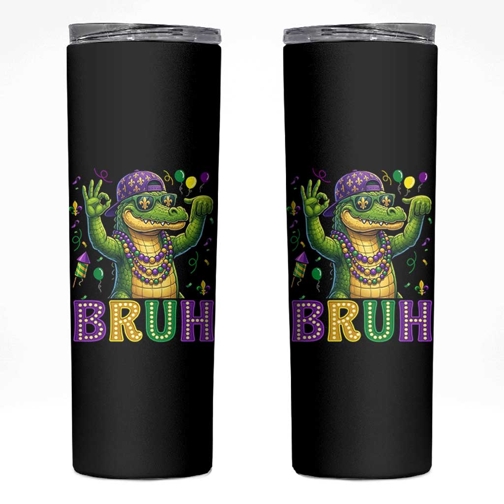 Mardi Gras Mardigator Alligator Six Seven Bruh Meme Skinny Tumbler
