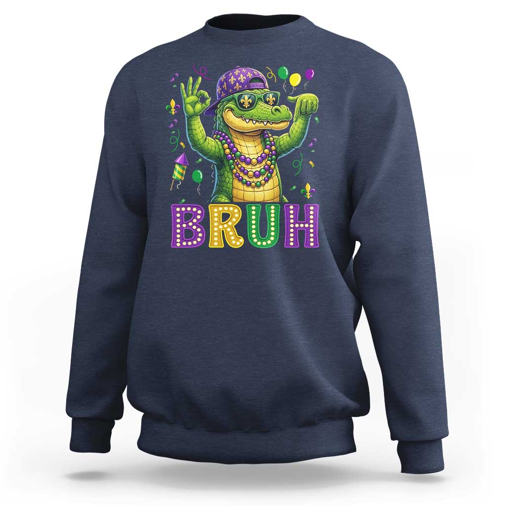 Mardi Gras Mardigator Alligator Six Seven Bruh Meme Sweatshirt