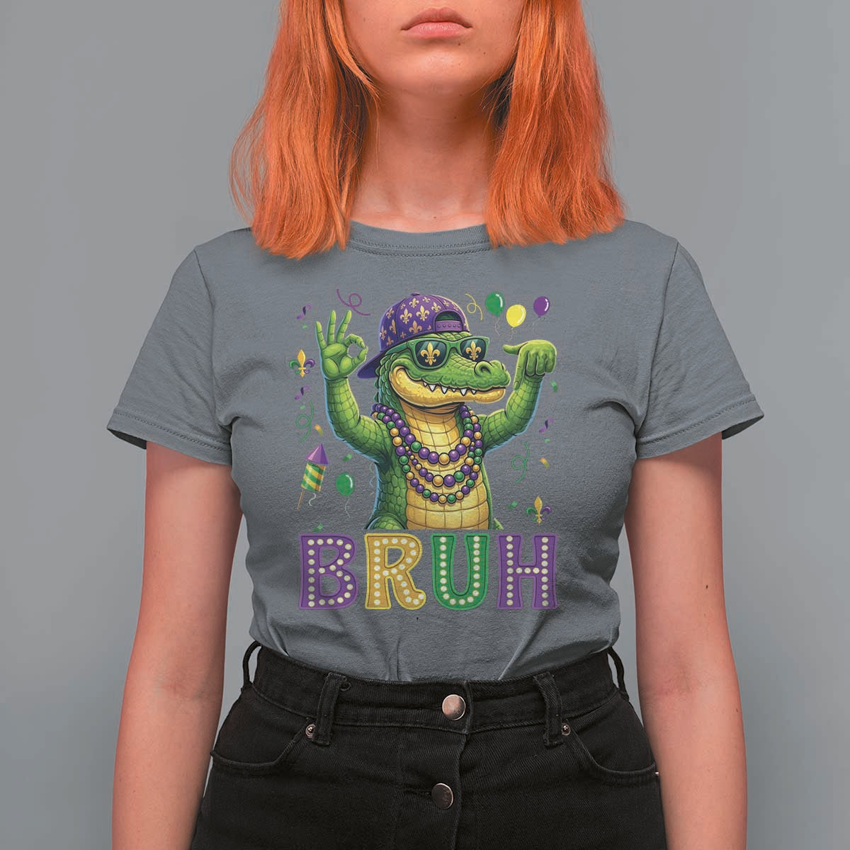 Mardi Gras Mardigator Alligator Six Seven Bruh Meme T Shirt For Women