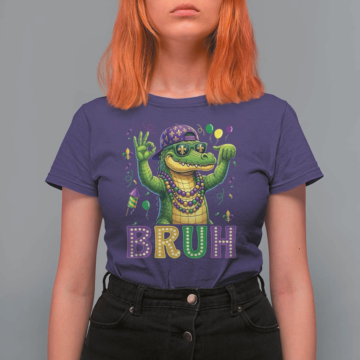 Mardi Gras Mardigator Alligator Six Seven Bruh Meme T Shirt For Women