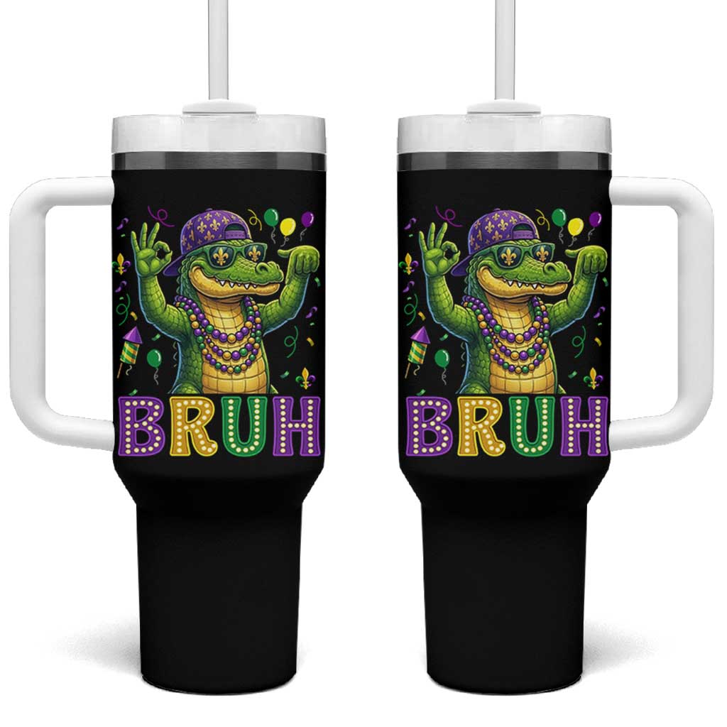 Mardi Gras Mardigator Alligator Six Seven Bruh Meme Tumbler With Handle