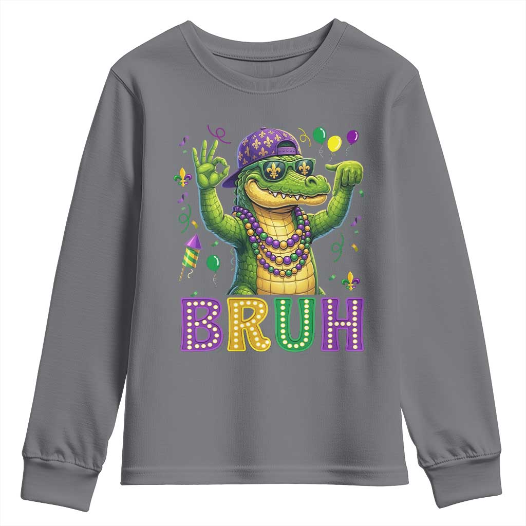 Mardi Gras Mardigator Alligator Six Seven Bruh Meme Youth Sweatshirt