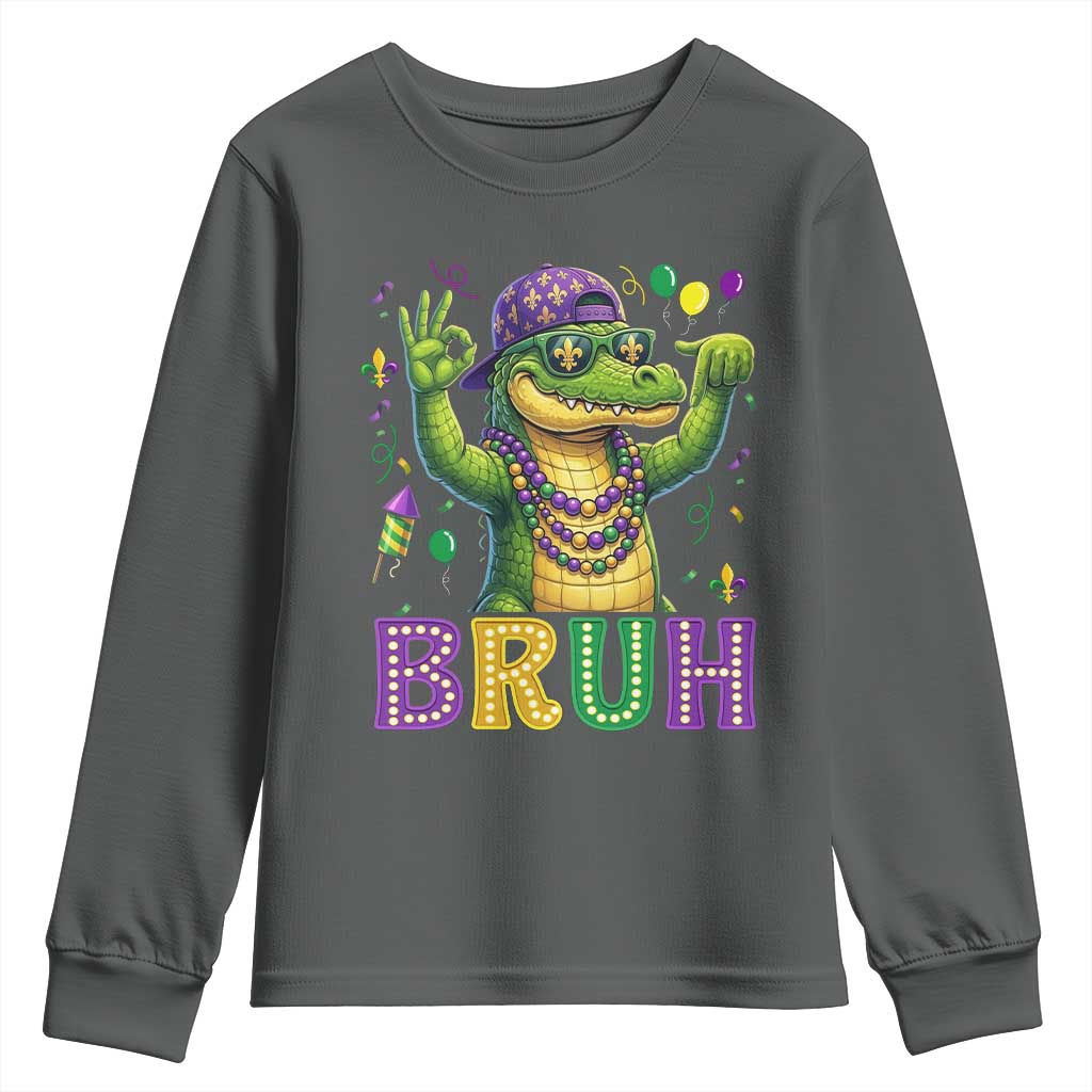 Mardi Gras Mardigator Alligator Six Seven Bruh Meme Youth Sweatshirt