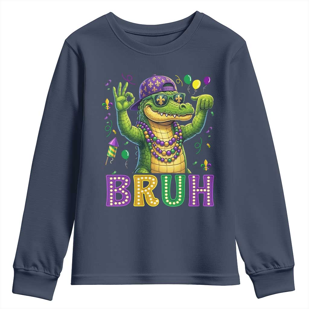 Mardi Gras Mardigator Alligator Six Seven Bruh Meme Youth Sweatshirt