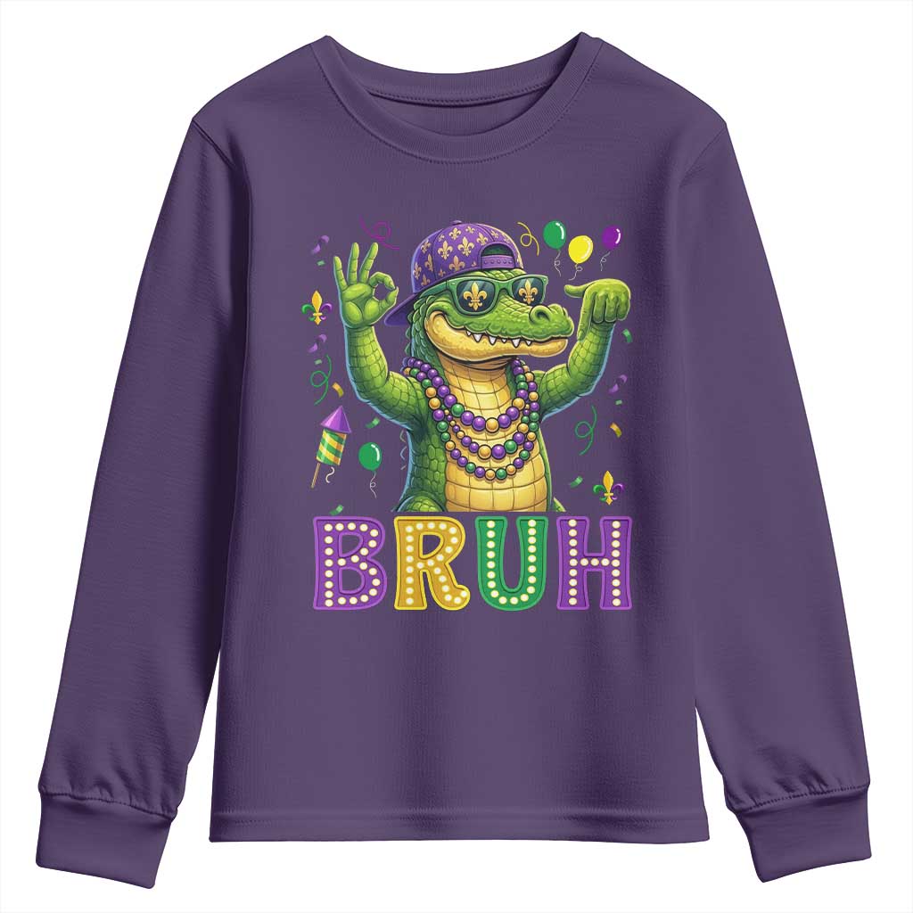 Mardi Gras Mardigator Alligator Six Seven Bruh Meme Youth Sweatshirt