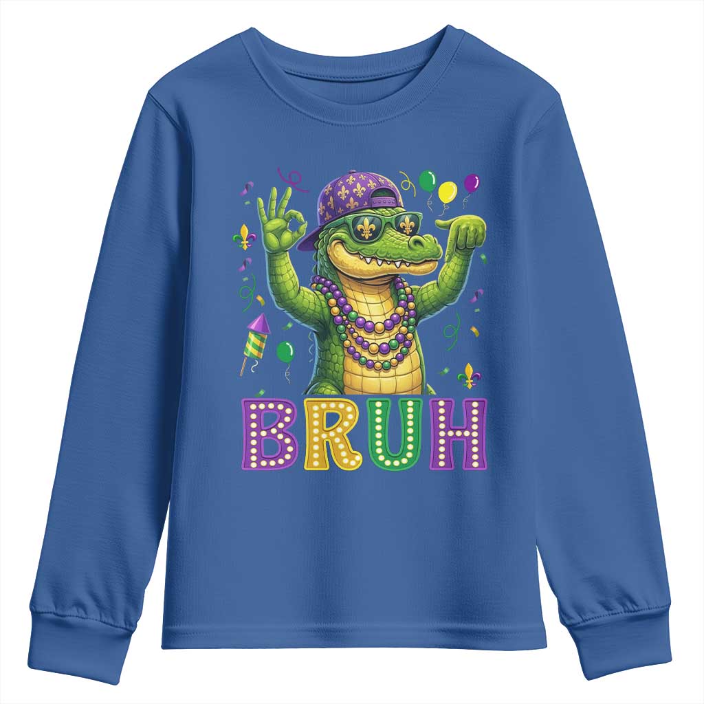 Mardi Gras Mardigator Alligator Six Seven Bruh Meme Youth Sweatshirt