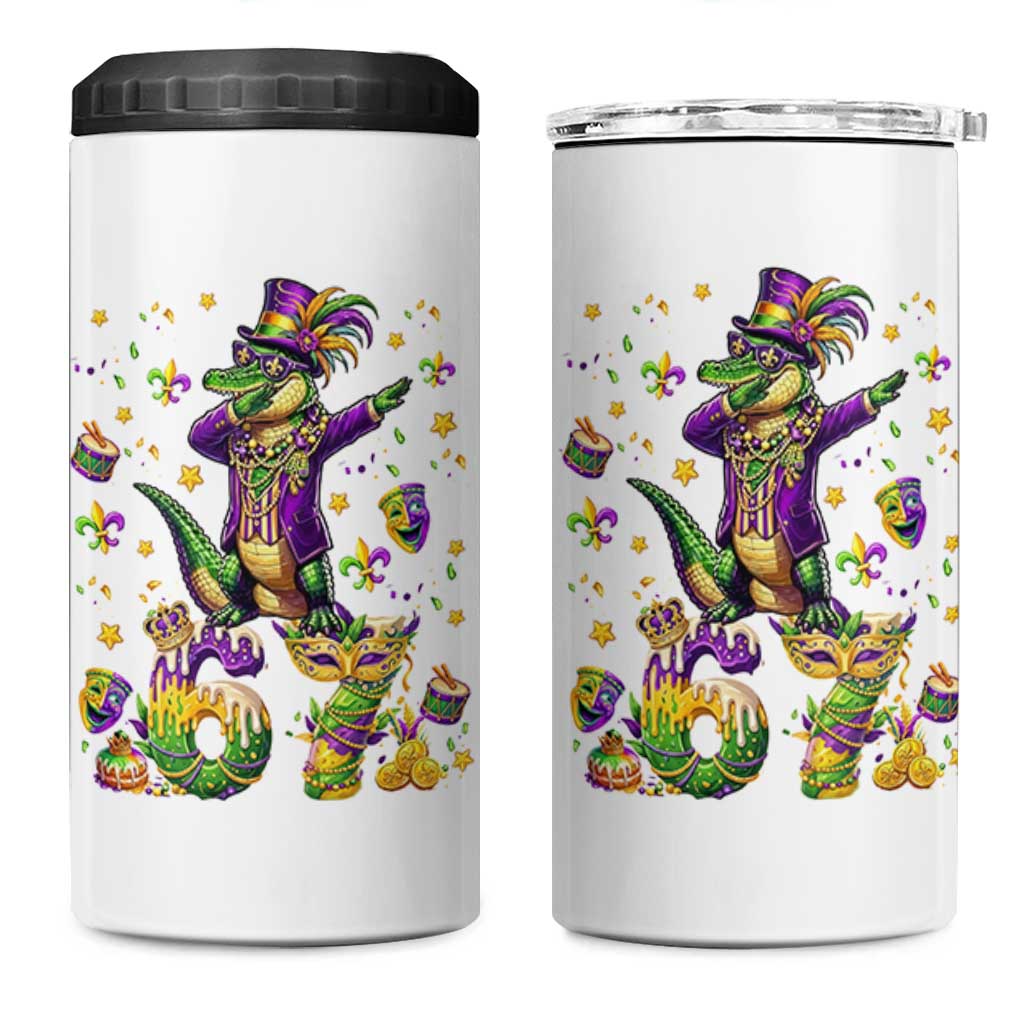 Funny Mardigator Alligator Six Seven Meme 4 in 1 Can Cooler Tumbler Mardi Gras Gifts