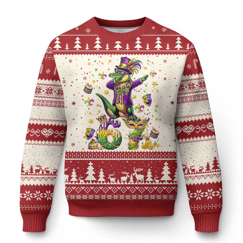 Funny Mardigator Alligator Six Seven Meme Ugly Christmas Sweater Mardi Gras Gifts
