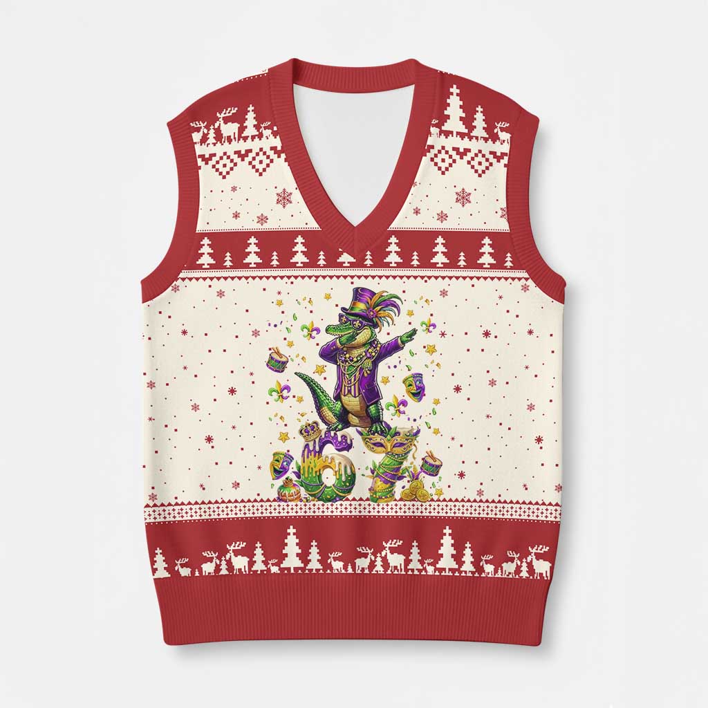 Funny Mardigator Alligator Six Seven Meme V-Neck Knit Sweater Vest Mardi Gras Gifts