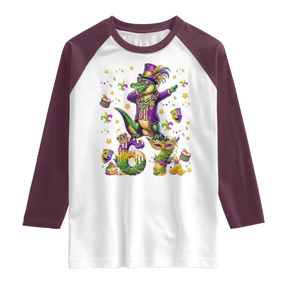 Funny Mardigator Alligator Six Seven Meme Raglan Shirt Mardi Gras Gifts