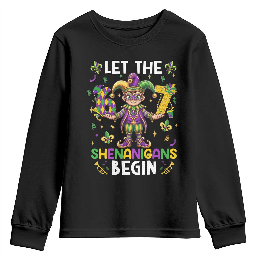 Let The 67 Shenanigans Begin Youth Sweatshirt Six Seven Meme Mardi Gras