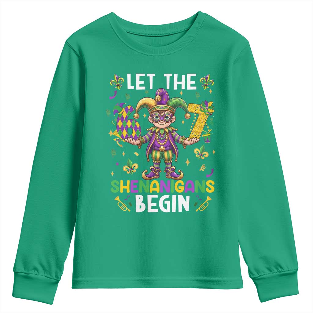 Let The 67 Shenanigans Begin Youth Sweatshirt Six Seven Meme Mardi Gras