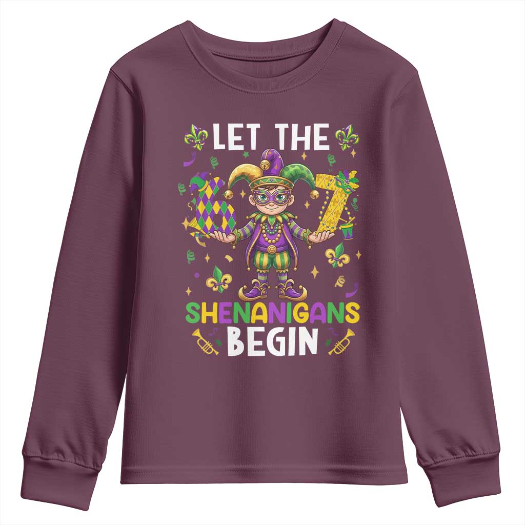 Let The 67 Shenanigans Begin Youth Sweatshirt Six Seven Meme Mardi Gras