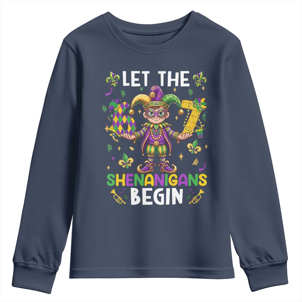 Let The 67 Shenanigans Begin Youth Sweatshirt Six Seven Meme Mardi Gras