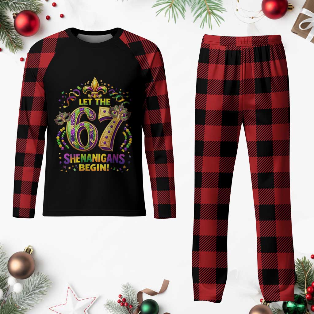 Mardi Gras Six Seven Plaid Pajama Set Let The 67 Shenanigans Begin