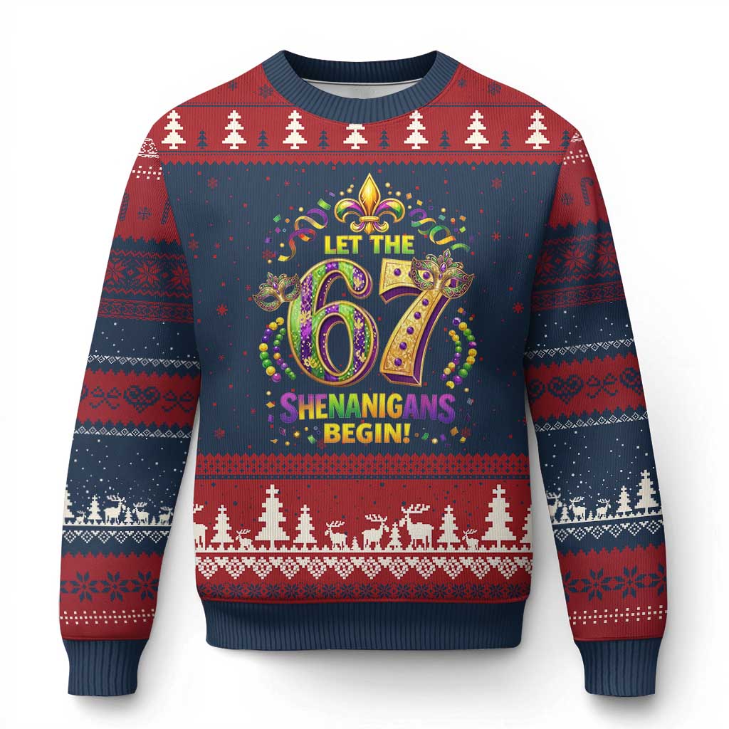 Mardi Gras Six Seven Ugly Christmas Sweater Let The 67 Shenanigans Begin