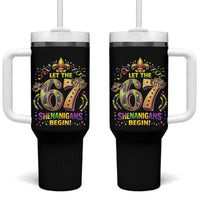 Mardi Gras Six Seven Tumbler With Handle Let The 67 Shenanigans Begin