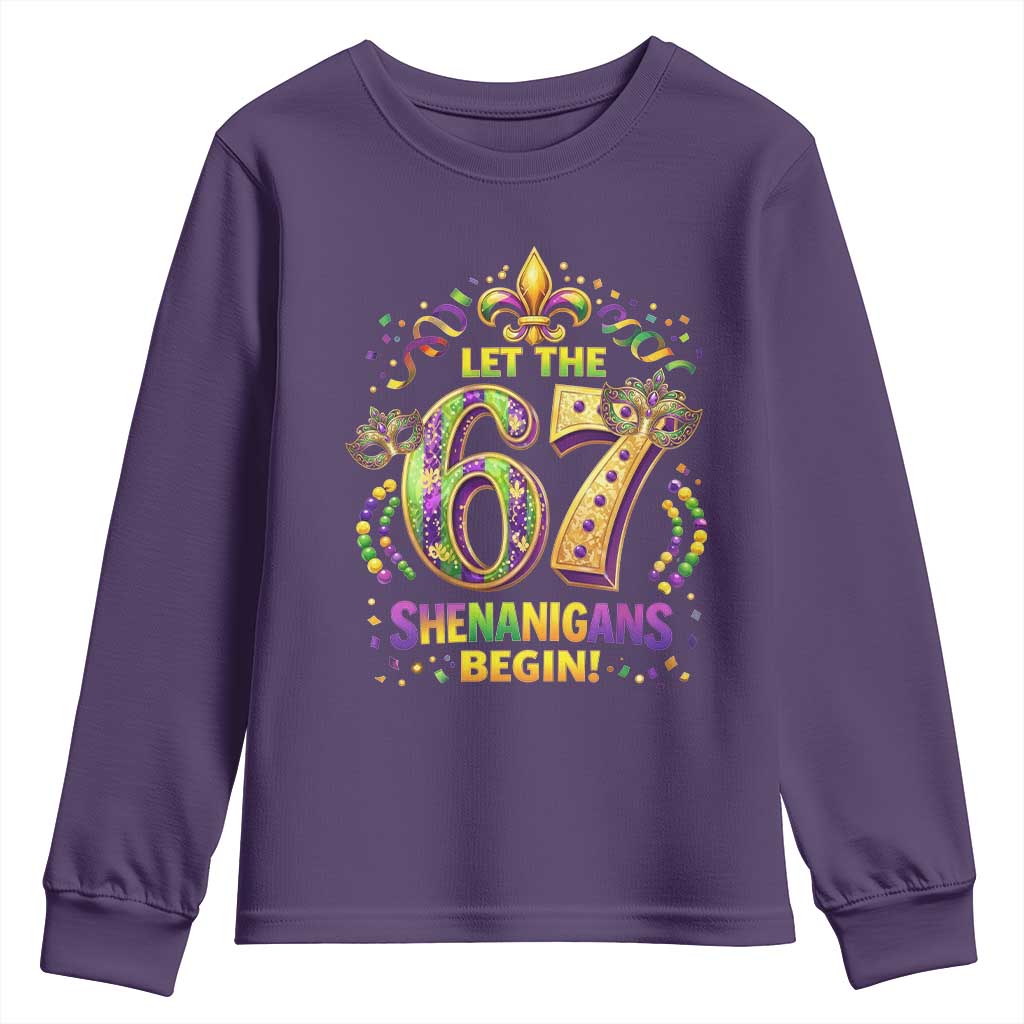 Mardi Gras Six Seven Youth Sweatshirt Let The 67 Shenanigans Begin