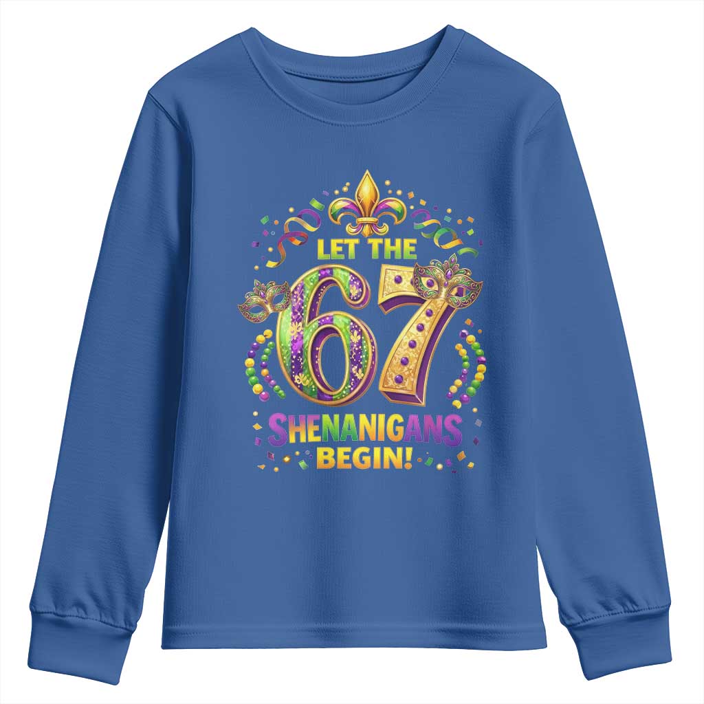 Mardi Gras Six Seven Youth Sweatshirt Let The 67 Shenanigans Begin