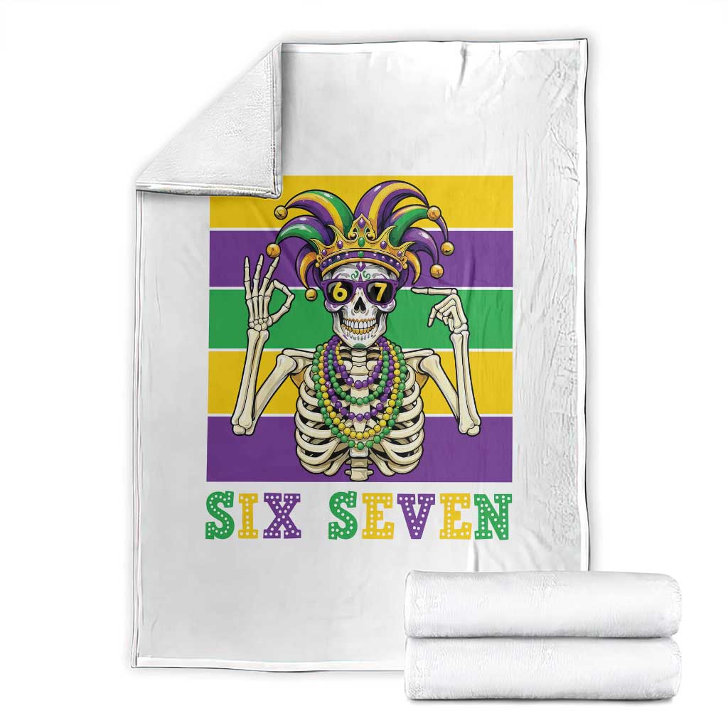 Funny Mardi Gras Skeleton Throw Blanket Six Seven Meme