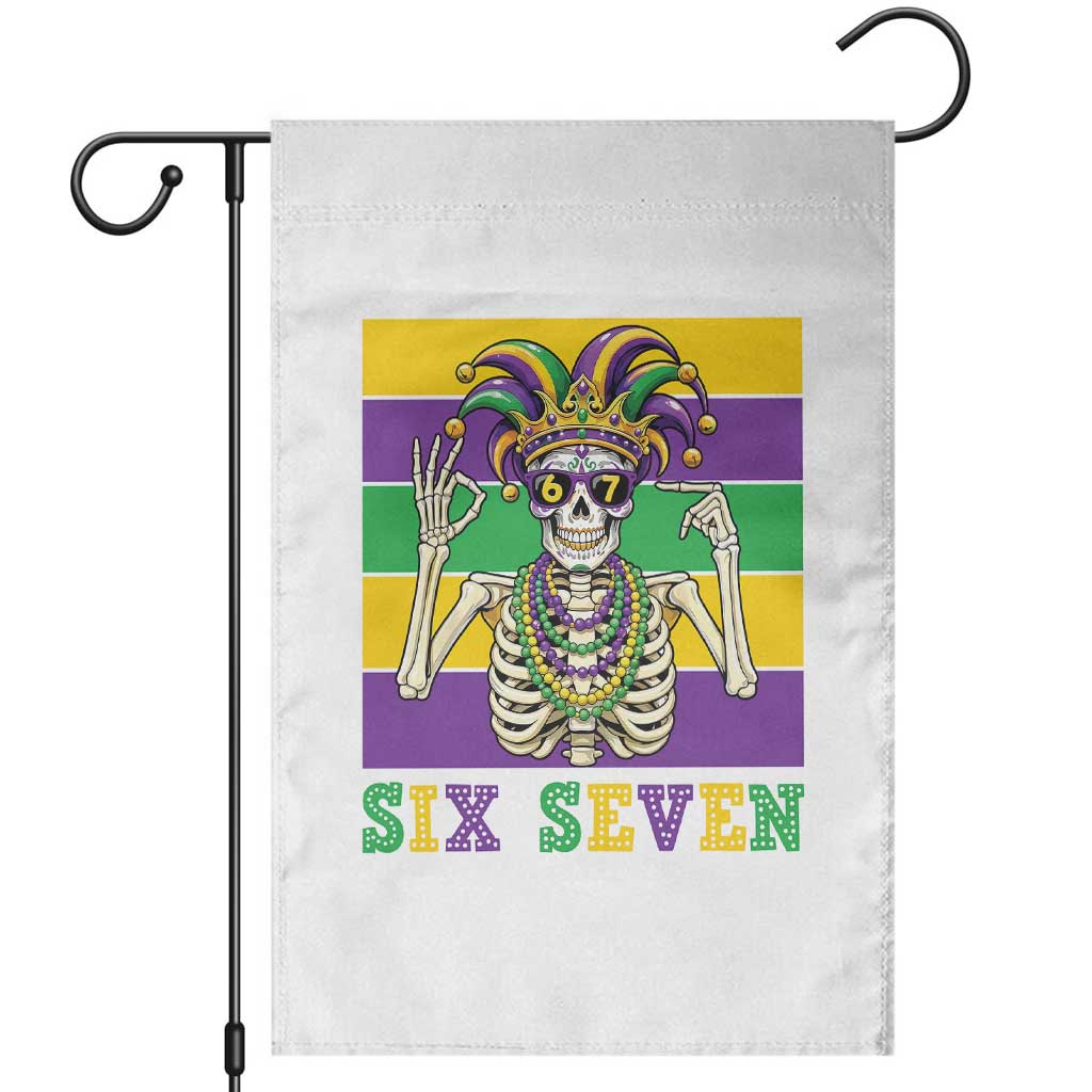 Funny Mardi Gras Skeleton Garden Flag Six Seven Meme