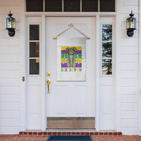 Funny Mardi Gras Skeleton Garden Flag Six Seven Meme