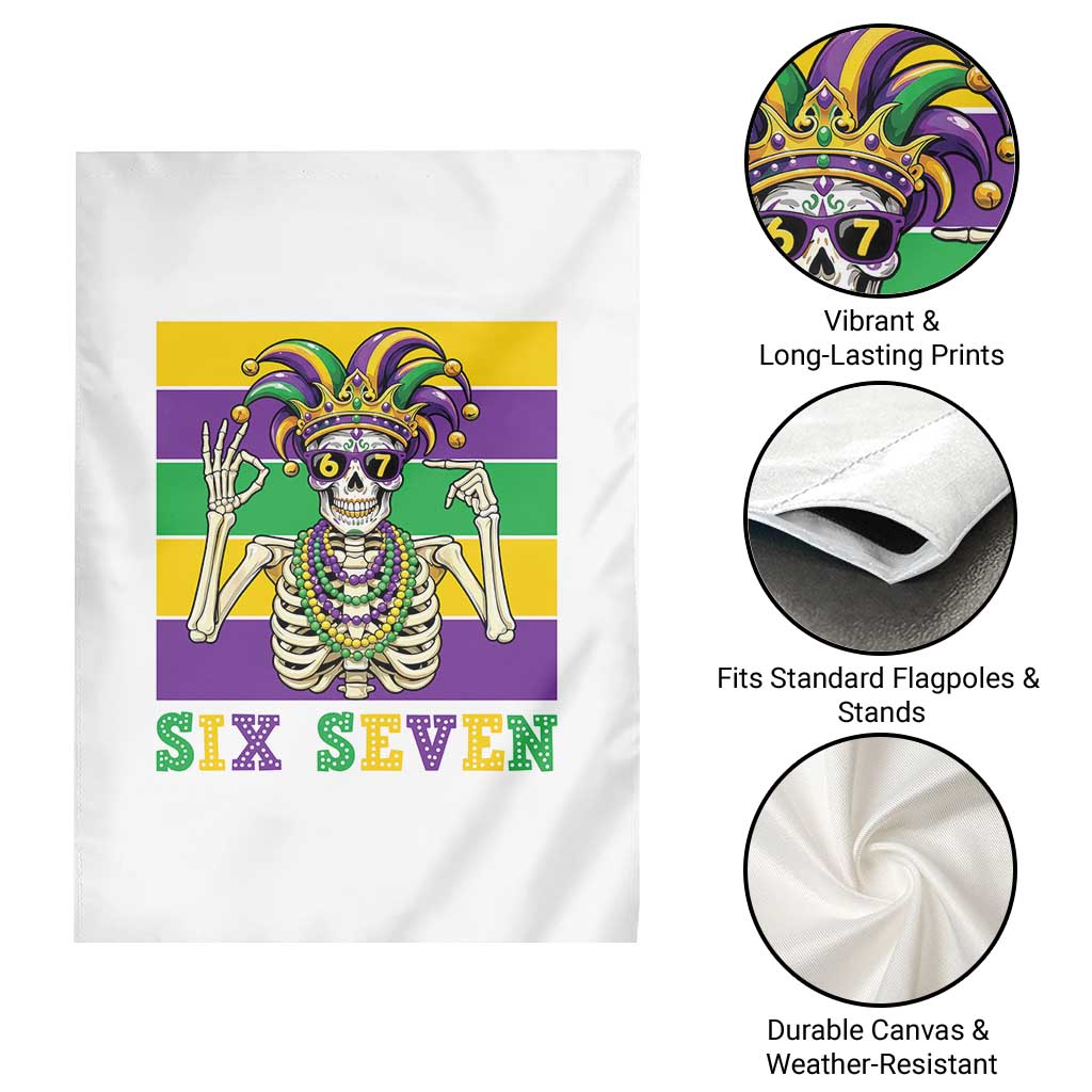 Funny Mardi Gras Skeleton Garden Flag Six Seven Meme