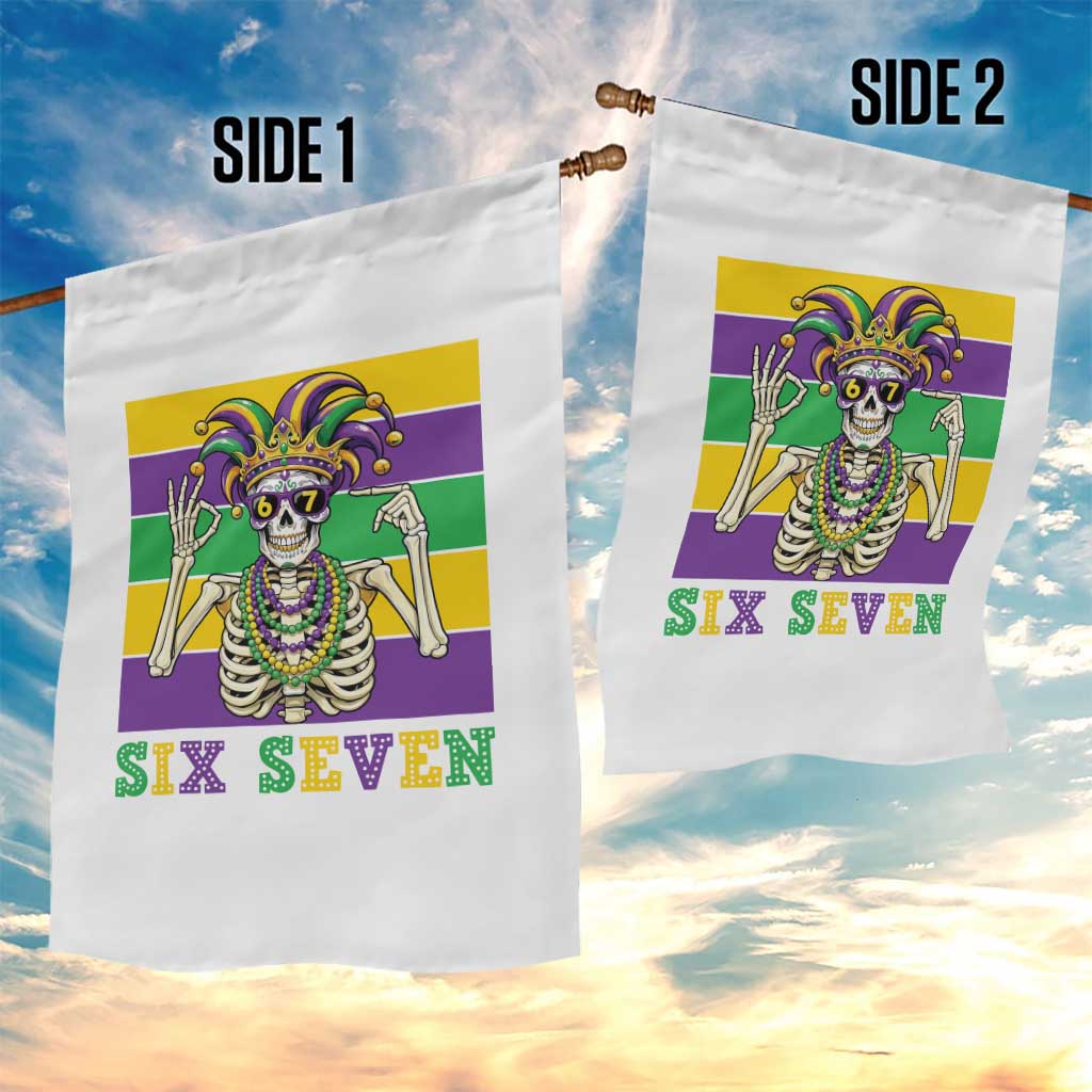 Funny Mardi Gras Skeleton Garden Flag Six Seven Meme